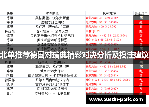 北单推荐德国对瑞典精彩对决分析及投注建议